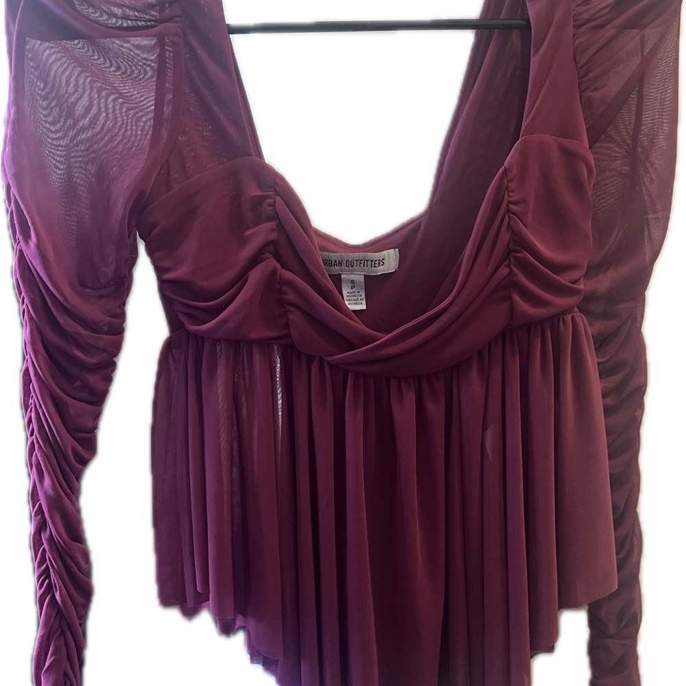 Urban Outfitters Fuchsia Soft Mesh Ruched Blouse